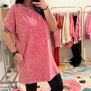 Pink Acid Wash T-Shirt Dress